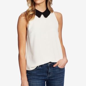 CeCe NWT White Sleeveless Peter Pan Collar Top